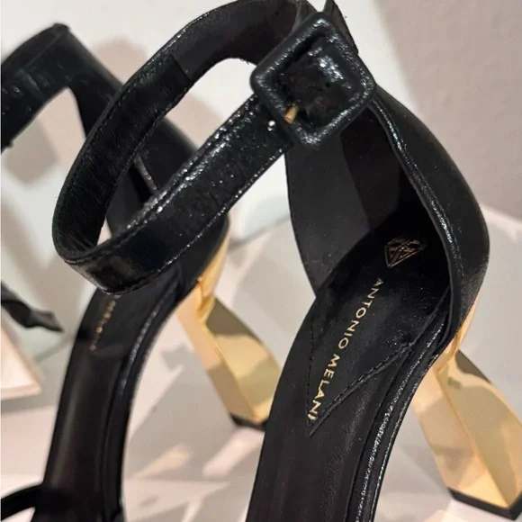 ANTONIO MELANI Black Heels with Gold Accent - Picture 2 of 9